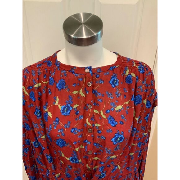 Free People Red & Blue Floral Long Sleeve Mini Dress, Size XS - Picture 2 of 6